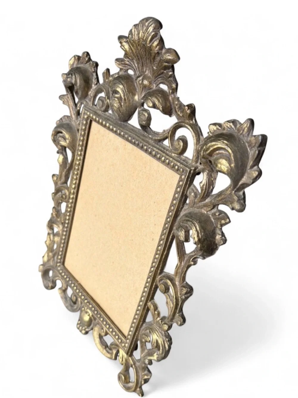 Vintage Gilt Metal Ornate Art Nouveau Baroque Style Owl Motif Picture Frame